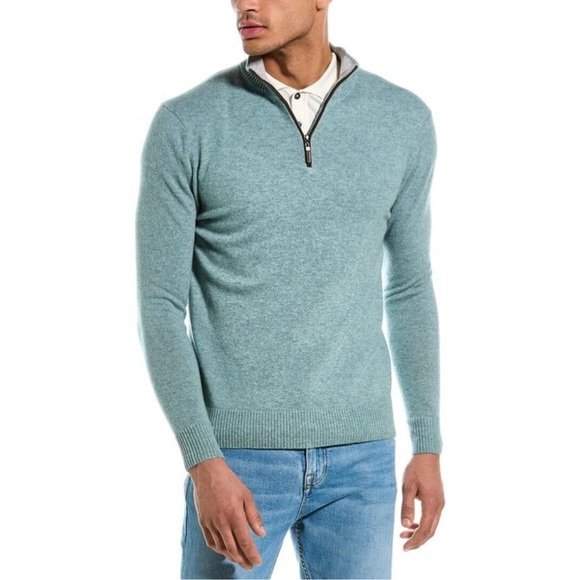 Qi Cashmere 1/4-Zip Mock Sweater 190% Cashmere Mint Green SZ L